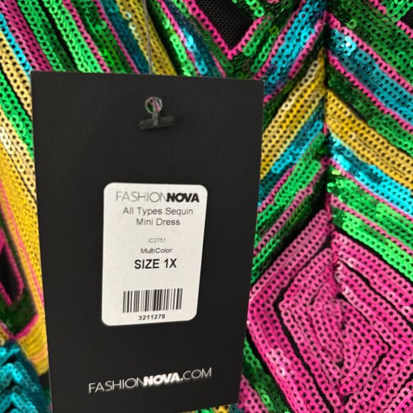 NWT Fashion Nova Colorful Sequin Halter Dress - Picture 6 of 6